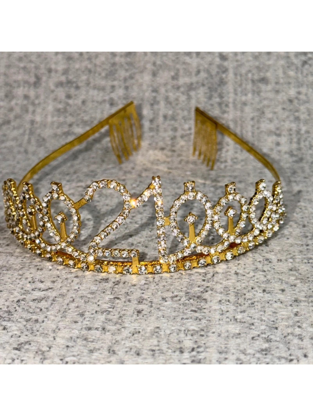 Gold Rhinestone 21st Birthday Tiara Crown Headband Crystal Party Celebration